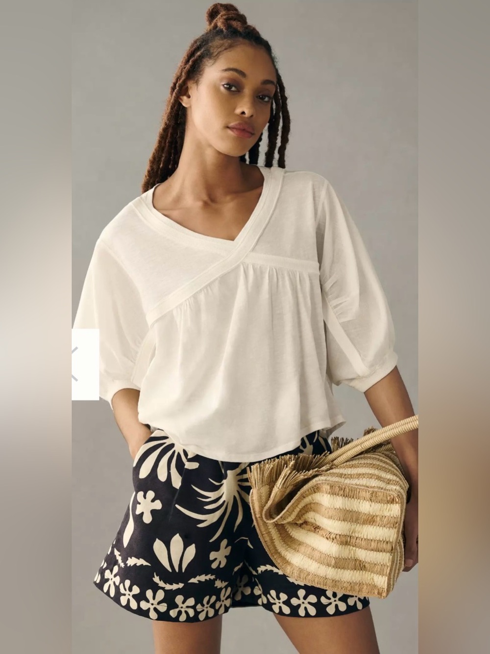 Daily Practice Anthropologie Cropped V-Neck Top White Sz S Casual Coastal Boho